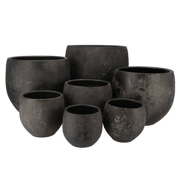 DK Design Bloempot Maya - 2x - verweerd zwart - D21 x H24 cm - rustiek - Plantenpotten