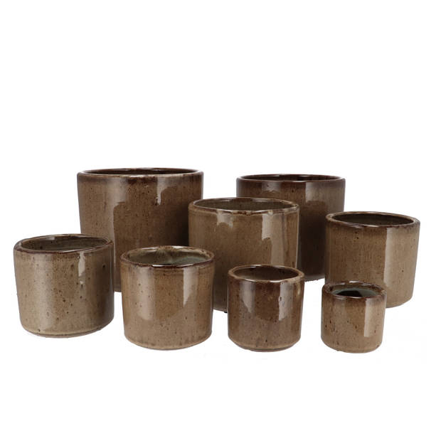 DK Design Bloempot model Brown Glaze - taupe - D12 x H13 cm - glanzend - Plantenpotten