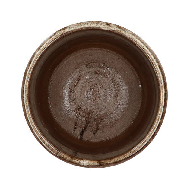 DK Design Bloempot model Brown Glaze - 2x - taupe - D14 x H15 cm - glanzend - Plantenpotten