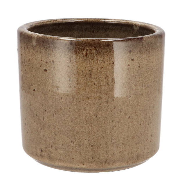 DK Design Bloempot model Brown Glaze - 2x - taupe - D15 x H17 cm - glanzend - Plantenpotten