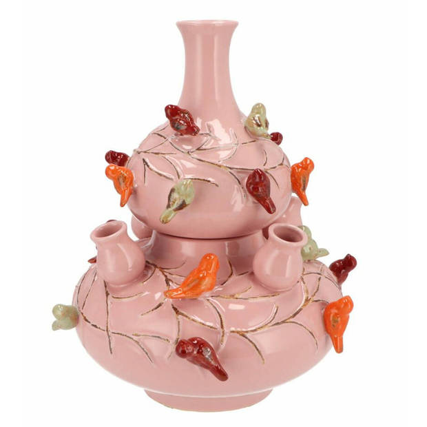 DK Design vaas Spring Birds - tulpenvaas - lichtroze - D23 x H25 cm - Vazen