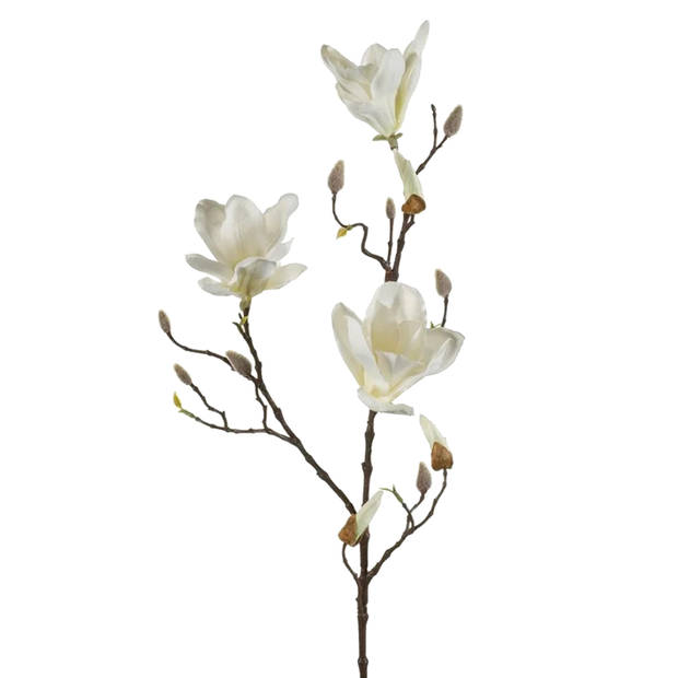 Emerald Kunstbloem Magnolia tak - 2x - 90 cm - wit/creme - Kunst zijdebloemen - Kunstbloemen