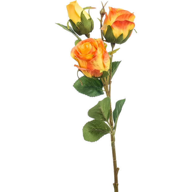 Emerald Kunstbloem Roos tak - 3x - 44 cm - oranje - Kunst zijdebloemen - Kunstbloemen