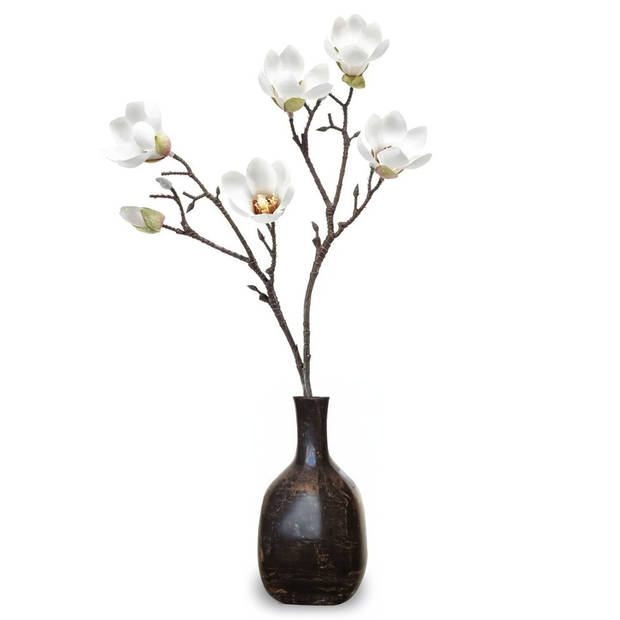 Emerald Kunstbloem Magnolia tak - 65 cm - creme wit - Kunstbloemen