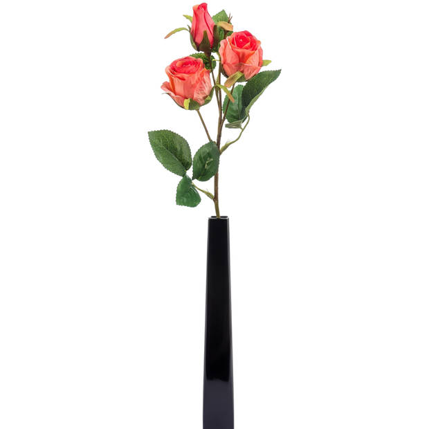 Emerald Kunstbloem Roos tak - 44 cm - koraal roze - Kunst zijdebloemen - Kunstbloemen