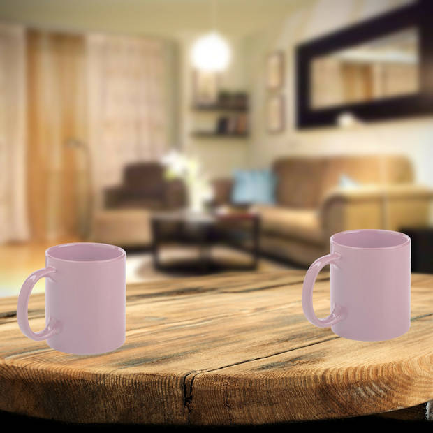 Bellatio Design Koffie mokken/bekers - 2x - keramiek - glans - met oor - oud roze - 370 ml - Bekers