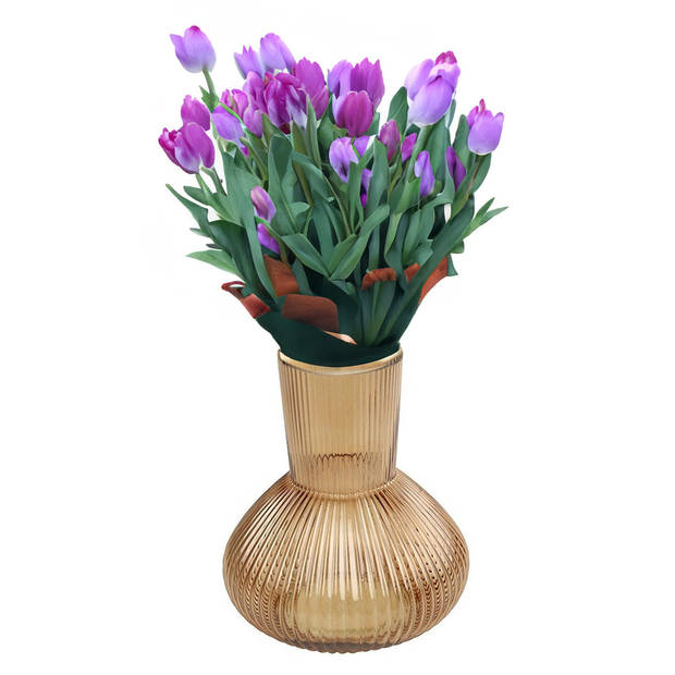 Bloemenvaas Royal Wave - transparant glas - lichtbruin - D20 x H22 cm - vaas - Vazen