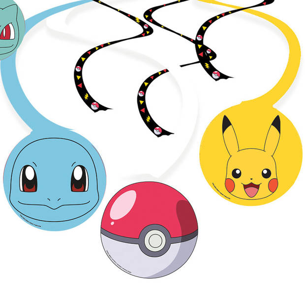Amscan Pokemon themafeest rotorspiralen hangdecoratie - 6x - papier - 40/60 cm - Hangdecoratie