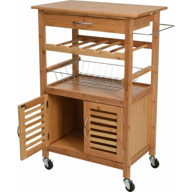 Excellent Houseware Keukentrolley - met lade en kastje - bruin - hout - 60 x 84 x 36 cm - Opberg trolley