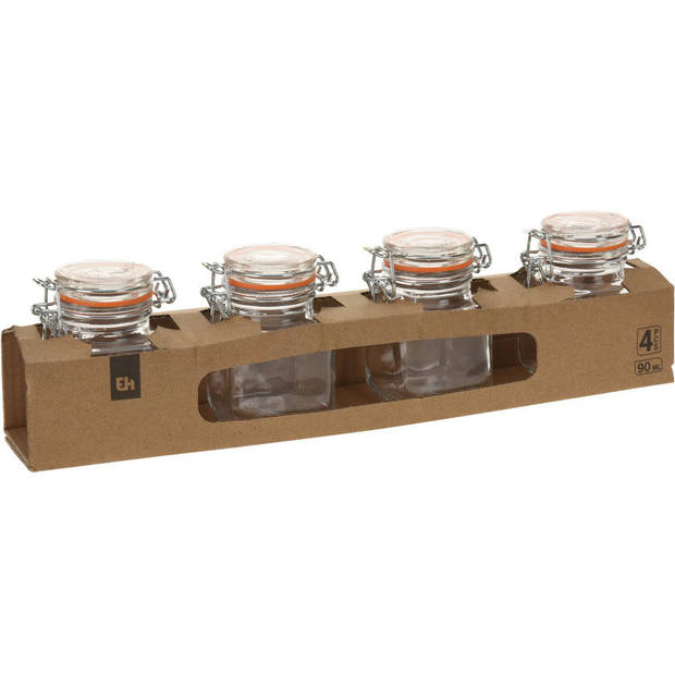 Excellent Houseware Weckpot/Voorraadpot Mini - 4x stuks - met beugelsluiting - 90ml - 7 x 5 cm - Weckpotten