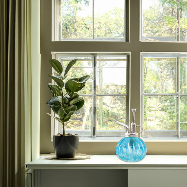 Esschert Design plantenspuit/vernevelaar - glas - turquoise/zilver - 15.5 cm - Plantenspuiten