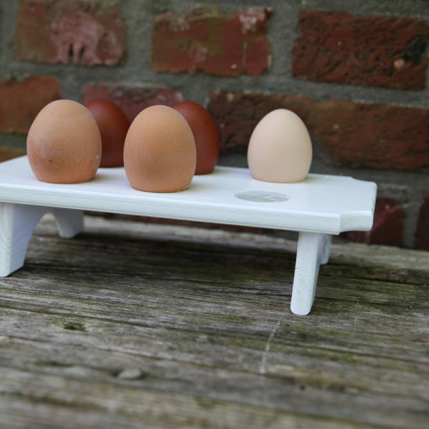 Esschert Design eierhouder - hout - wit - voor 6 eieren - Decoratieve Schaal (binnen)