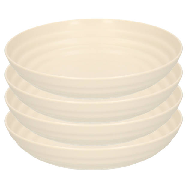 PlasticForte Rond bord/camping - 4x - diep bord - D19 cm - beige - kunststof - soepborden - Diepe borden