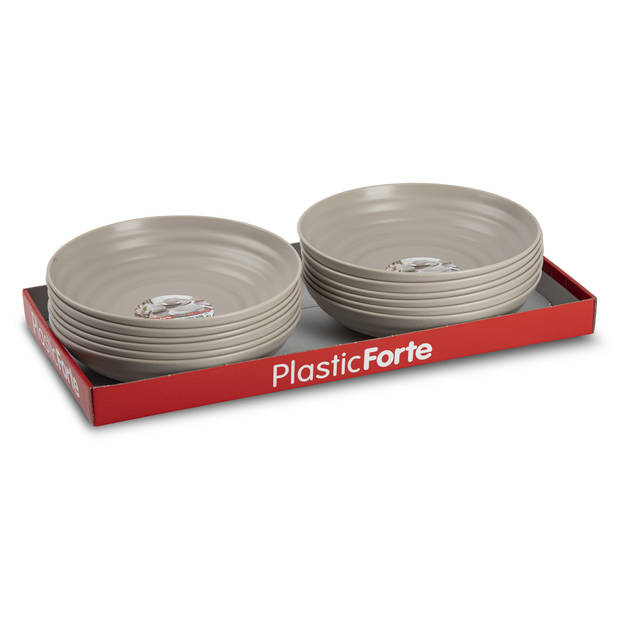 PlasticForte Rond bord/camping - 4x - diep bord - D19 cm - taupe - kunststof - soepborden - Diepe borden