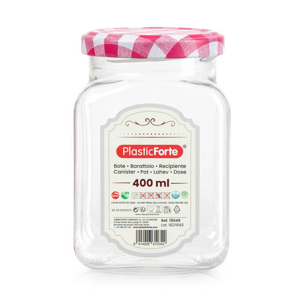 Plasticforte Weckpot/inmaakpot Classic - 400ml - kunststof - draaideksel roze - D7 x H11 cm - Weckpotten