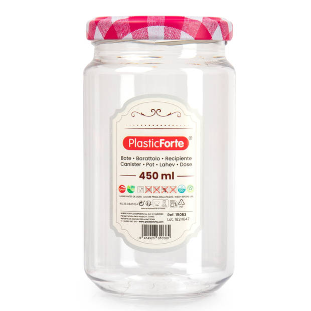 Plasticforte Weckpot/inmaakpot Classic - 450ml - kunststof - draaideksel roze - D7 x H13 cm - Weckpotten