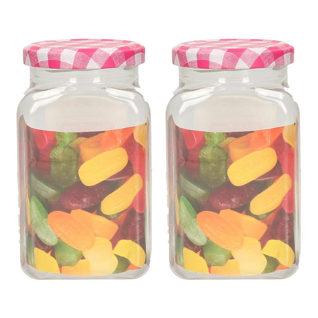 Plasticforte Weckpot/inmaakpot Classic - 2x - 500ml - kunststof - draaideksel roze - D7 x H13 cm - Weckpotten