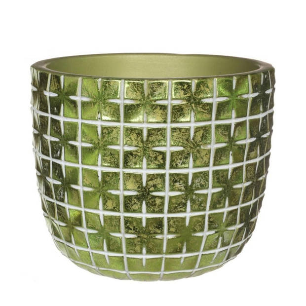 Ideas4seasons Bloempot ruit motief Hanoi - 2x - metallic groen - D14 x H12 cm - Plantenpotten