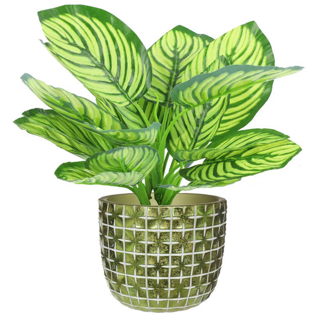 Ideas4seasons Bloempot ruit motief Hanoi - metallic groen - D18 x H15 cm - Plantenpotten