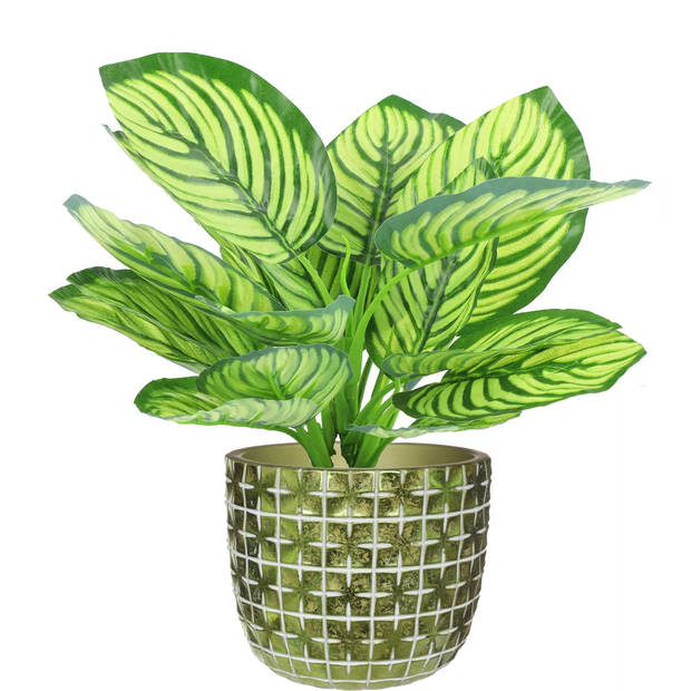 Ideas4seasons Bloempot ruit motief Hanoi - metallic groen - D14xH12 cm - Plantenpotten