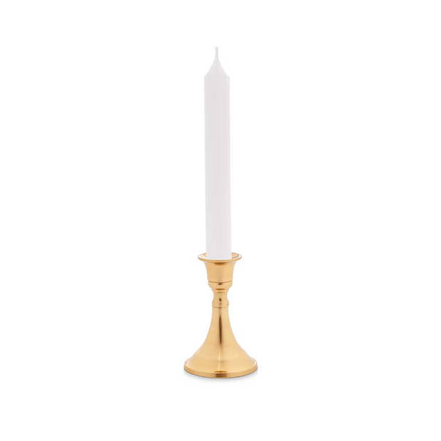 Giftdecor Kaarsen kandelaar van decoratief metaal - voor dinerkaarsen - goud - D8 x H11 cm - kaars kandelaars