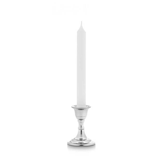 Giftdecor Kaarsen kandelaar van decoratief metaal - 2x - voor dinerkaarsen - zilver - D6 x H8 cm - kaars kandelaars