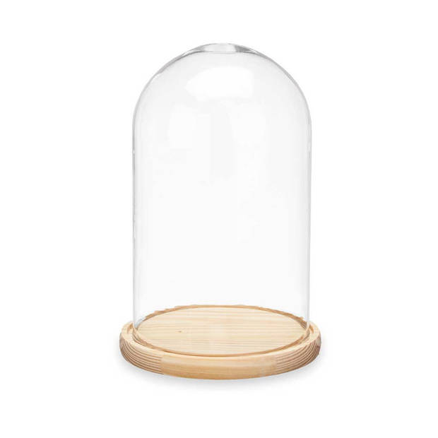 Giftdecor Decoratie stolp - glas - houten beige plateau - D15 x H25 cm - Decoratieve stolpen