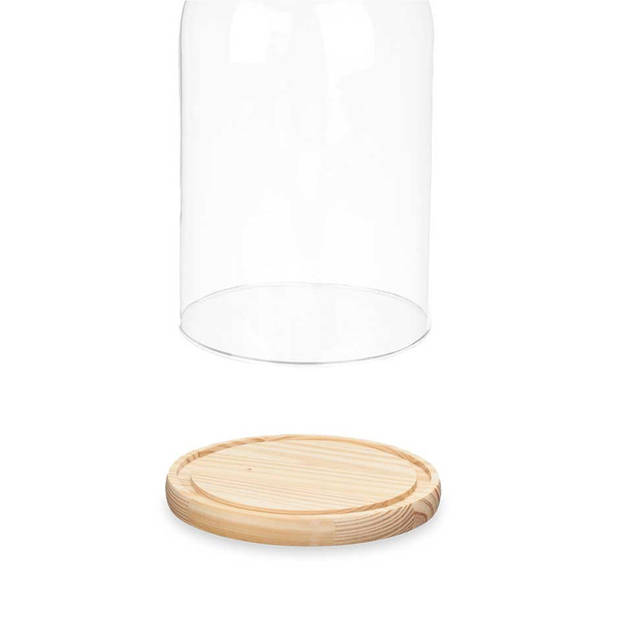 Giftdecor Decoratie stolp - glas - houten beige plateau - D15 x H25 cm - Decoratieve stolpen