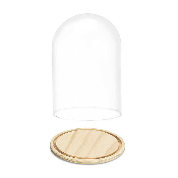 Giftdecor Decoratie stolp - glas - houten beige plateau - D20 x H30 cm - Decoratieve stolpen