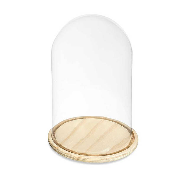 Giftdecor Decoratie stolp - glas - houten beige plateau - D20 x H30 cm - Decoratieve stolpen