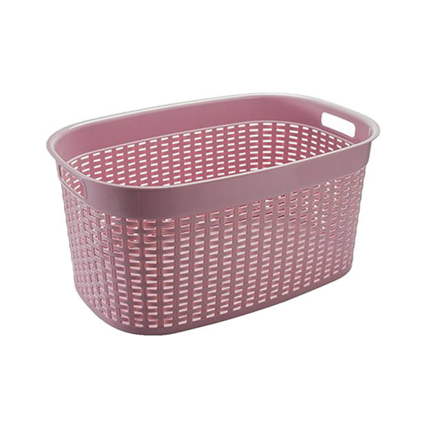 Hega Hogar Rotan line wasmand - 2x - roze - inhoud 44 liter - kunststof - 58 x 39 x 27 cm - Wasmanden