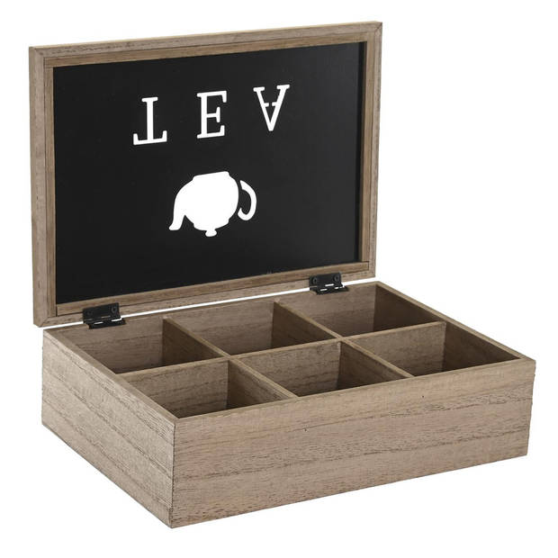 Items Theedoos/opbergdoos Cameron - 6-vaks - MDF hout - 24 x 16 x 7 cm - met doorzichtige deksel - Theedozen