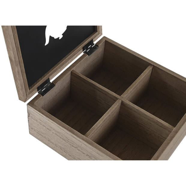 Items Theedoos/opbergdoos Cameron - 4-vaks - MDF hout - 16 x 16 x 7 cm - met doorzichtige deksel - Theedozen