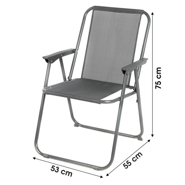 Sunnydays Picnic camping/strand stoel - 2x - aluminium - inklapbaar - grijs - L53 x B55 x H75 cm - Campingstoelen