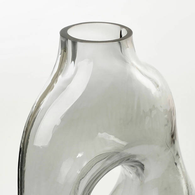 Mica Decorations Bloemenvaas Jay - grijs transparant glas - 18 x 10 x 25 cm - decoratieve vaas - Vazen