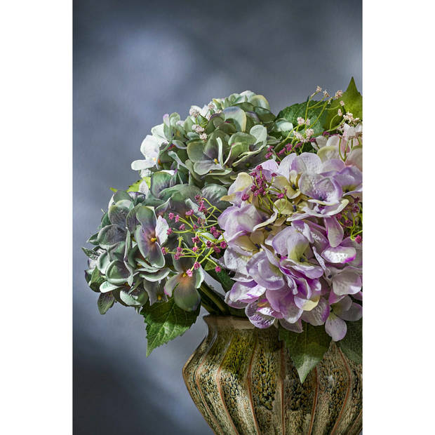 Mica Decorations Kunstbloem Hortensia tak - groen - 51 cm - losse steel - Kunst zijdebloemen - Kunstbloemen