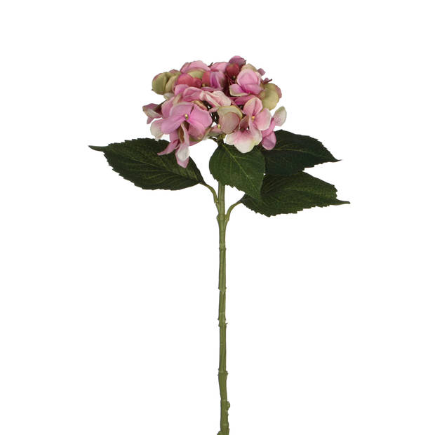 Mica Decorations Kunstbloem Hortensia tak - roze - 51 cm - losse steel - Kunst zijdebloemen - Kunstbloemen