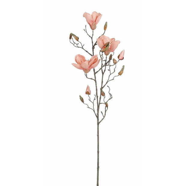 Mica Decorations Kunstbloem Magnolia tak - 3x - 88 cm - perzik roze - Kunst zijdebloemen - Kunstbloemen