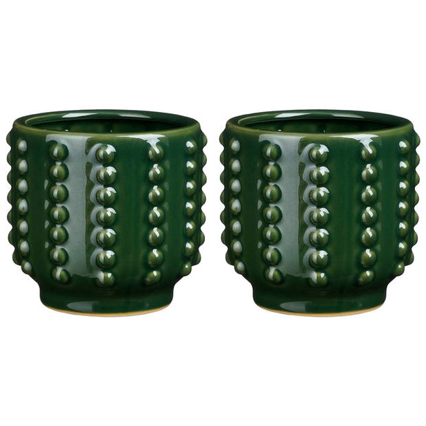 Mica Decorations Pot - 2x - boaz - gebobbeld - groen - 13 x 14 cm - Plantenpotten