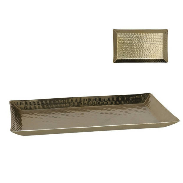 Kaarsen plateau met rand en reliefwerk - rechthoek - metaal - goud - 28 x 17.5 cm - Kaarsenplateaus