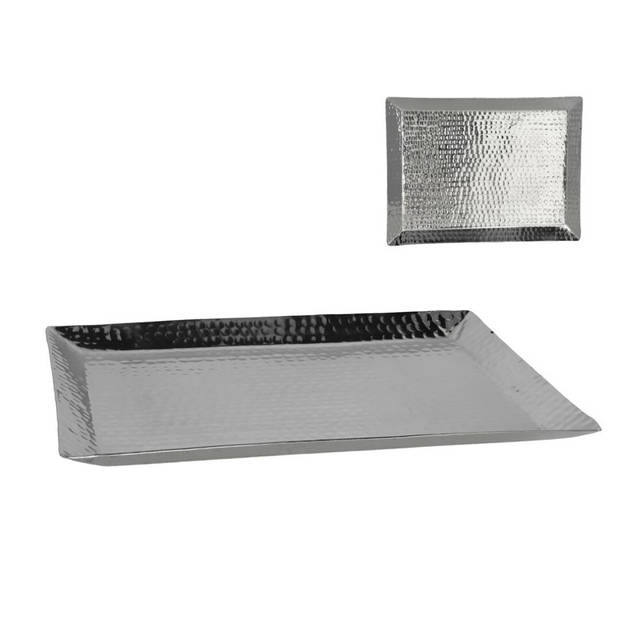 Kaarsen plateau met rand en reliefwerk - rechthoek - metaal - zilver - 25 x 35 cm - Kaarsenplateaus