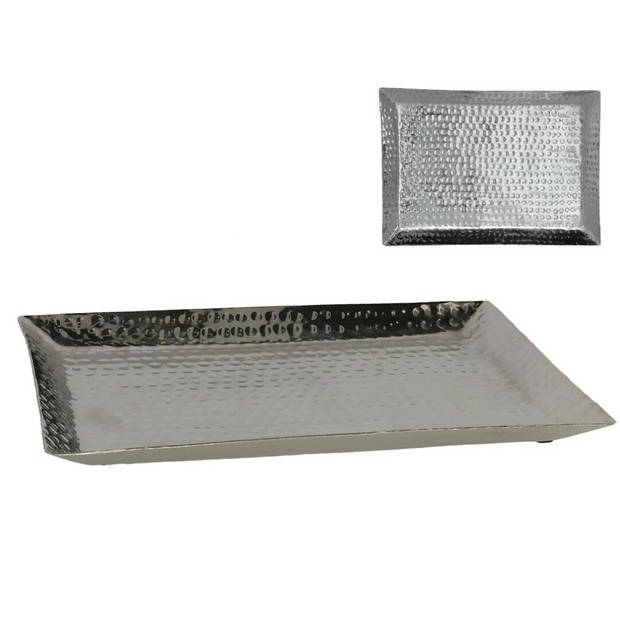 Kaarsen plateau met rand en reliefwerk - rechthoek - metaal - zilver - 30 x 20 cm - Kaarsenplateaus