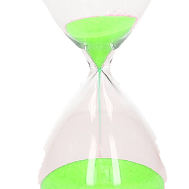 Zandloper cilinder Timer - decoratie of tijdsmeting - 10 minuten groen zand - H16 cm - glas - Zandlopers