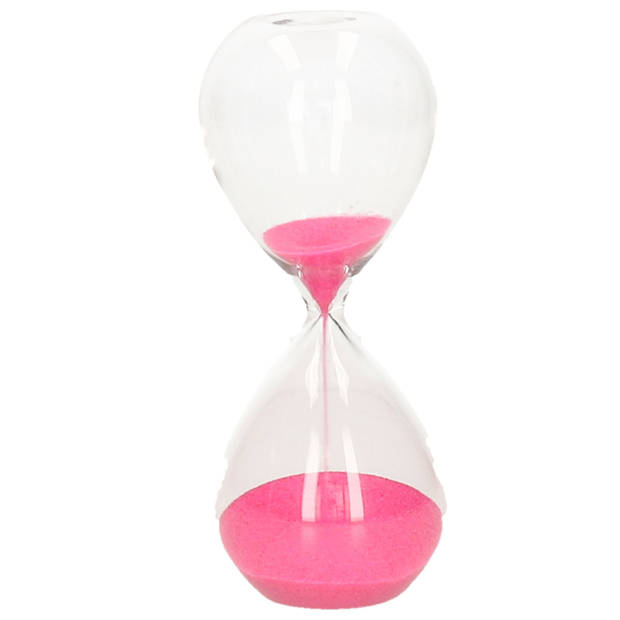 Zandloper cilinder Timer - decoratie of tijdsmeting - 10 minuten roze zand - H16 cm - glas - Zandlopers