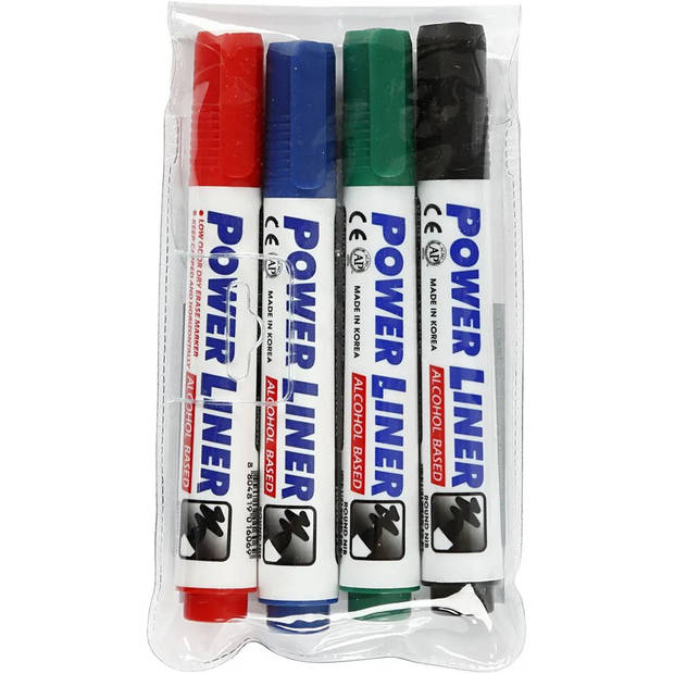 Whiteboard markers/stiften Power Liners - in 4 kleuren - punt van 4 mm - Whiteboard stift