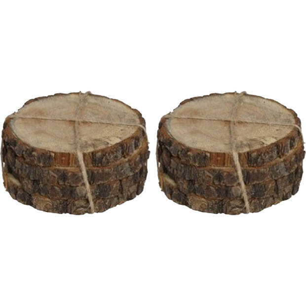 Boomschijven onderzetters voor glazen - hout - 8x - D10 cm - rond - gelakt - Glazenonderzetters