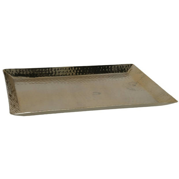 Kaarsen plateau met rand en reliefwerk - rechthoek - metaal - goud - 40.5 x 30 cm - Kaarsenplateaus