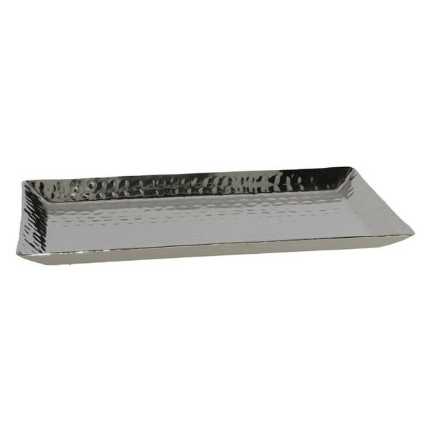 Kaarsen plateau met rand en reliefwerk - rechthoek - metaal - zilver - 40 x 22.5 cm - Kaarsenplateaus