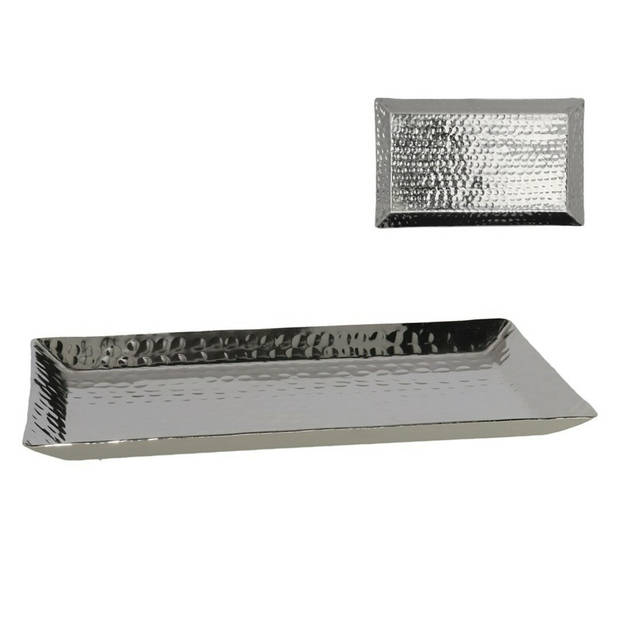 Kaarsen plateau met rand en reliefwerk - rechthoek - metaal - zilver - 40 x 22.5 cm - Kaarsenplateaus