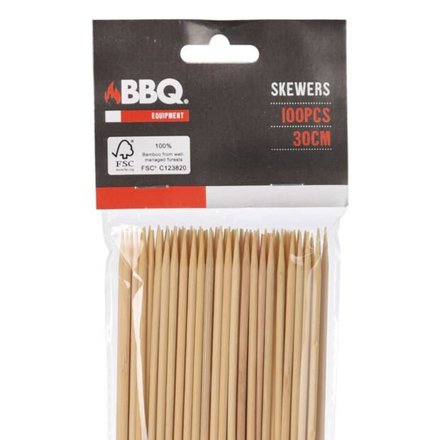 Sateprikkers - 100x - bamboe hout - 30 cm - barbecue spiezen - satestokjes - prikkers (sate)